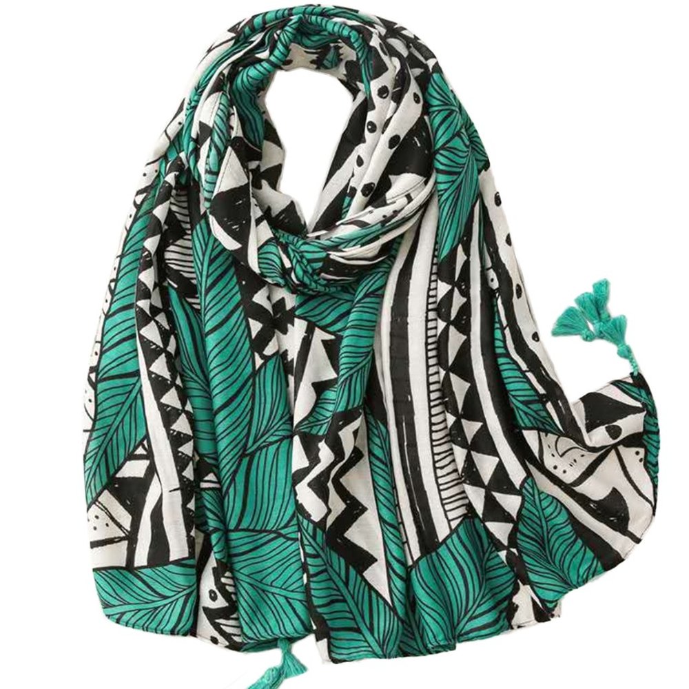 Green Leaf Geometric Wrap Scarf